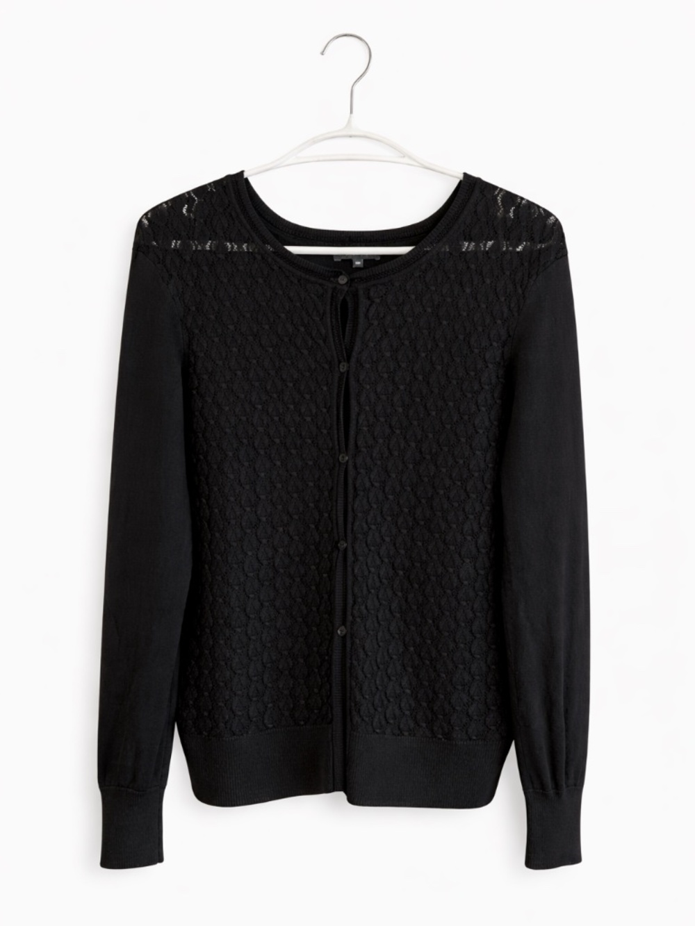 RW&CO. Black Lace-Like Fine Knit Front Button-Up Cardigan – Size Medium EUC